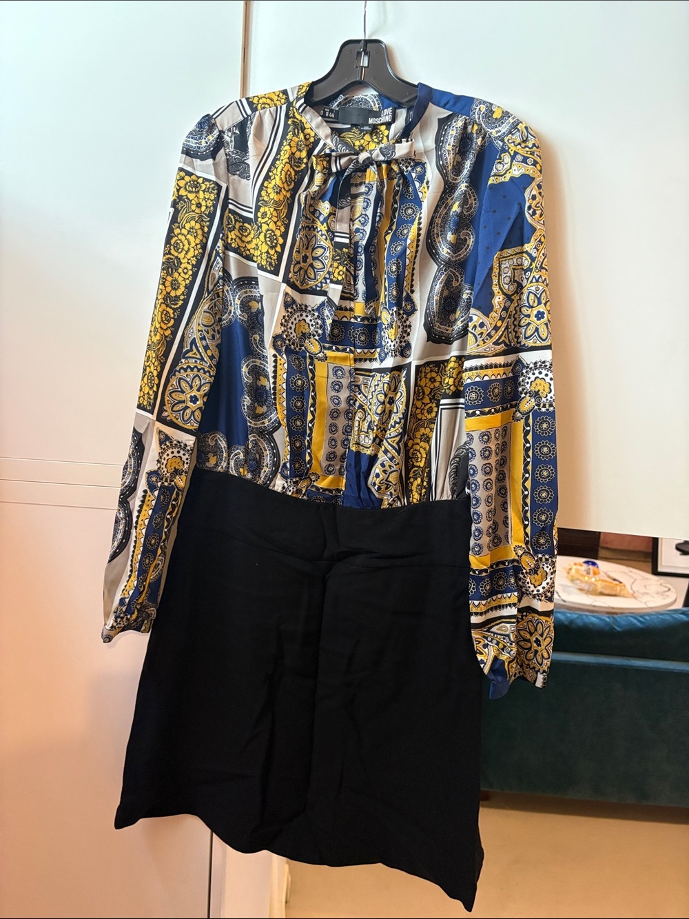 Moschino Blue, Yellow and White Printed Midi Dress